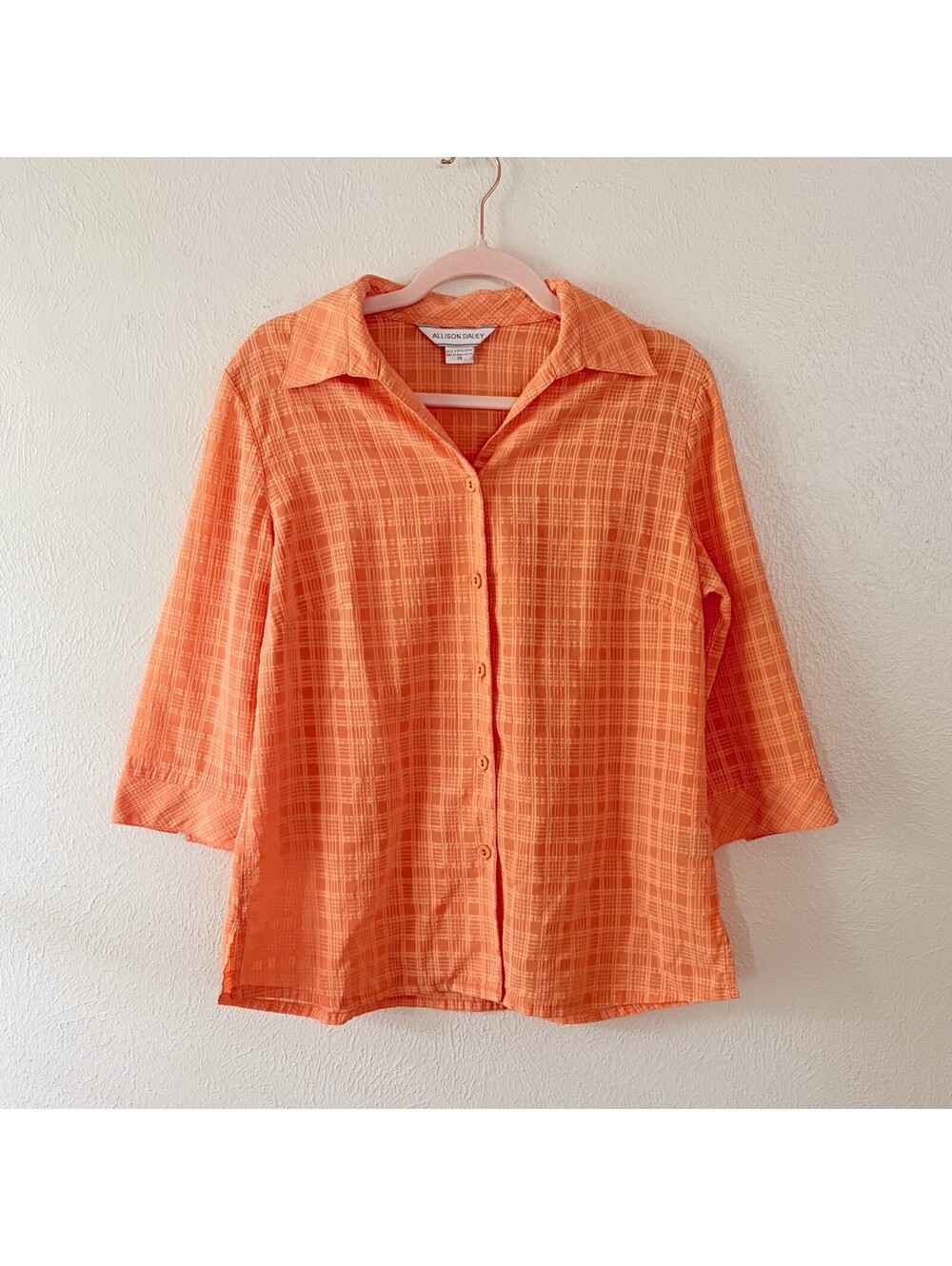 Gardencore Button-Up Blouse Orange Monochrome Checkered Top Size 10